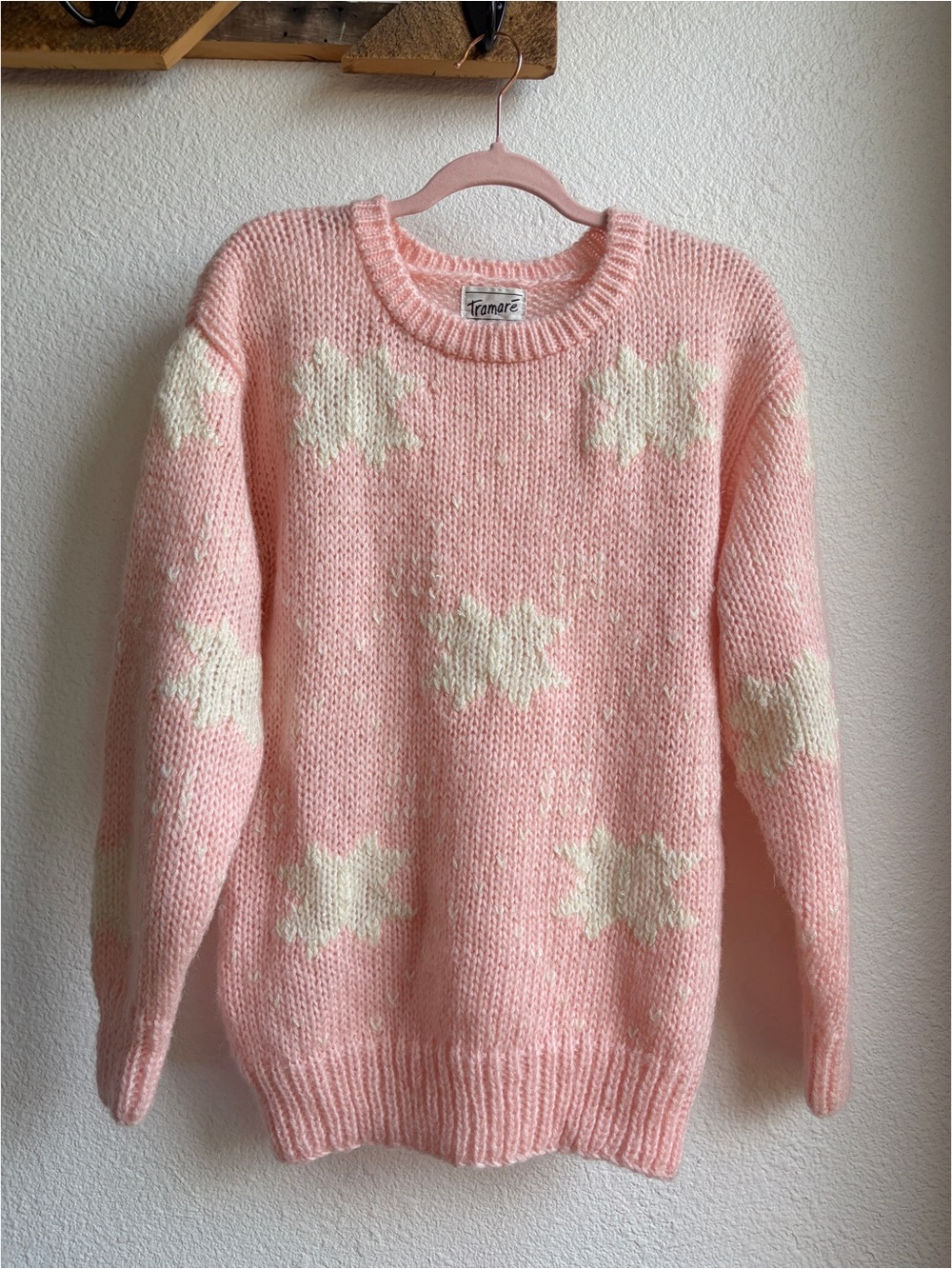 Vintage Pink Star Print Knit Sweater Medium